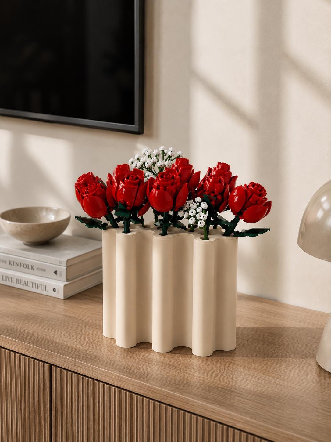Modular 3D Printed Vase, Wavy Minimalist Display for Brick Flowers