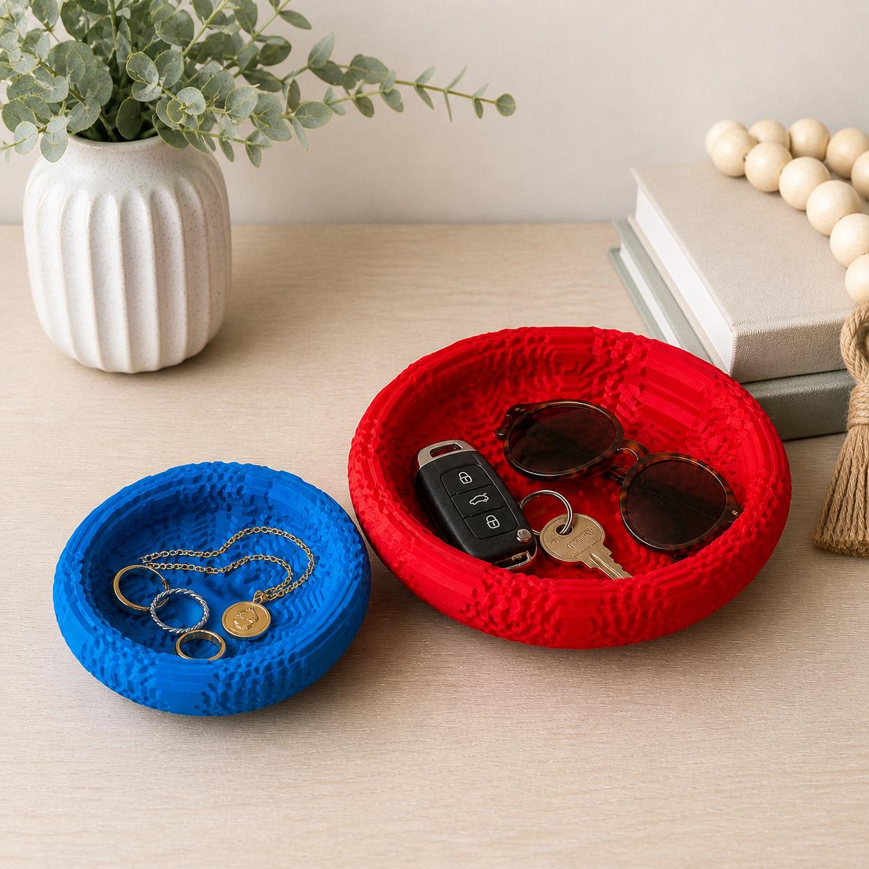 3D Printed Jewelry Dish Set | Modern Textured Catchall Tray, Ring Holder, Minimalist Decor