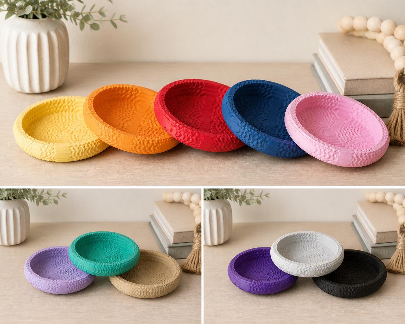3D Printed Jewelry Dish Set | Modern Textured Catchall Tray, Ring Holder, Minimalist Decor