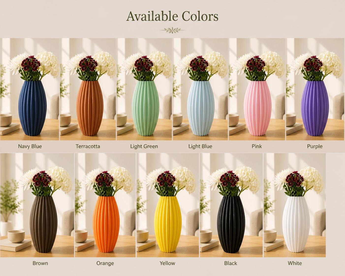 3D Printed Ribbed Black Vase | Modern Fluted Home Decor Flower Arrangement