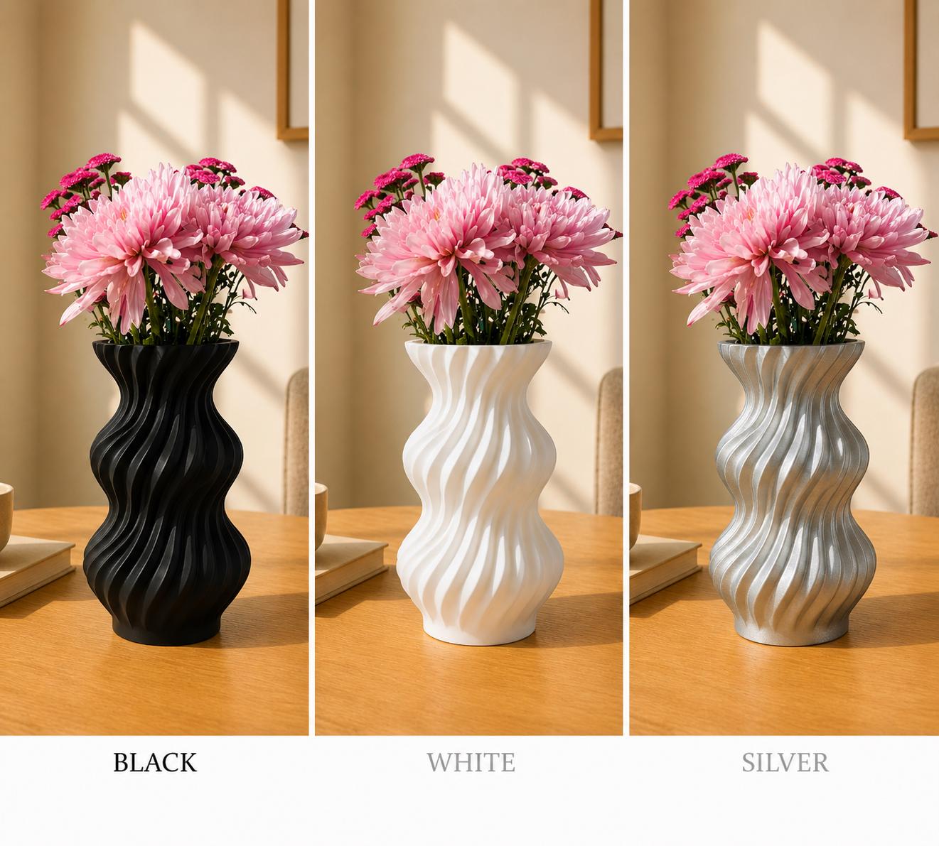 Modern Wavy Vase | 3D Printed PLA Flower Holder, Minimalist Home Decor