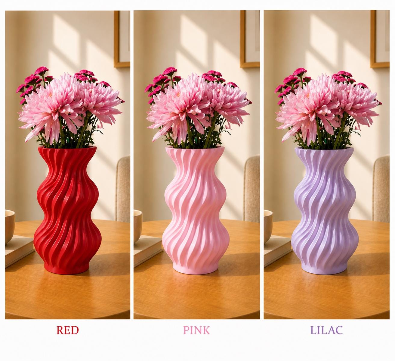 Modern Wavy Vase | 3D Printed PLA Flower Holder, Minimalist Home Decor