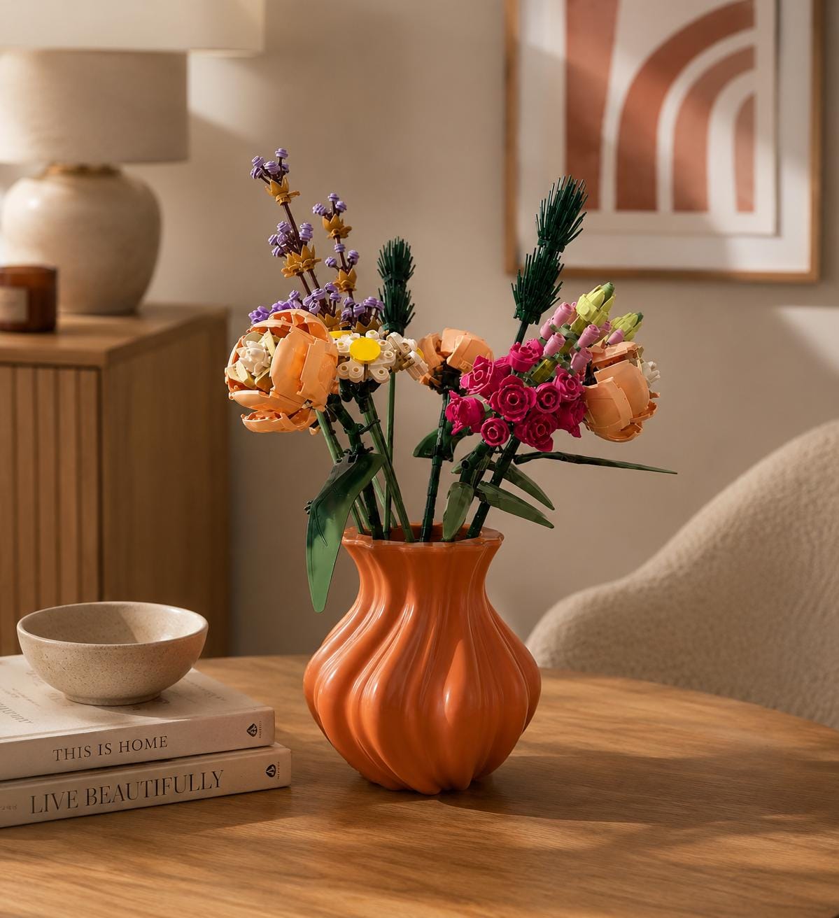 Modern Wavy Flower Vase, 3D Printed Vase for Building Block Flowers & Real Flowers, Sculptural Home Decor, Japandi Vase Gift