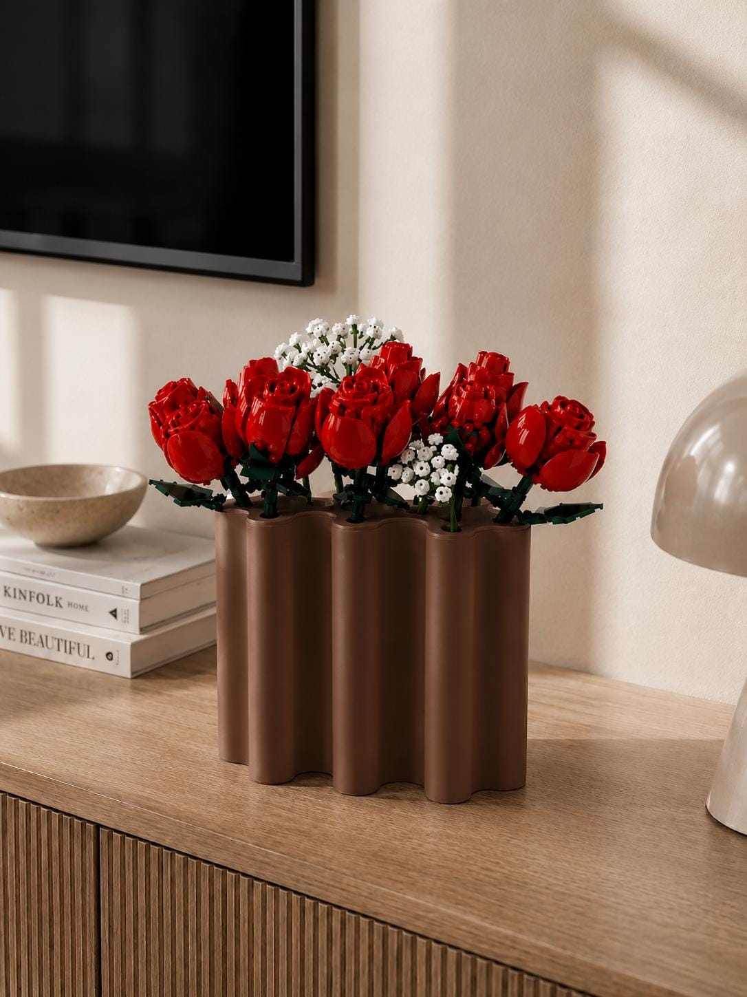 Modular 3D Printed Vase, Wavy Minimalist Display for Brick Flowers