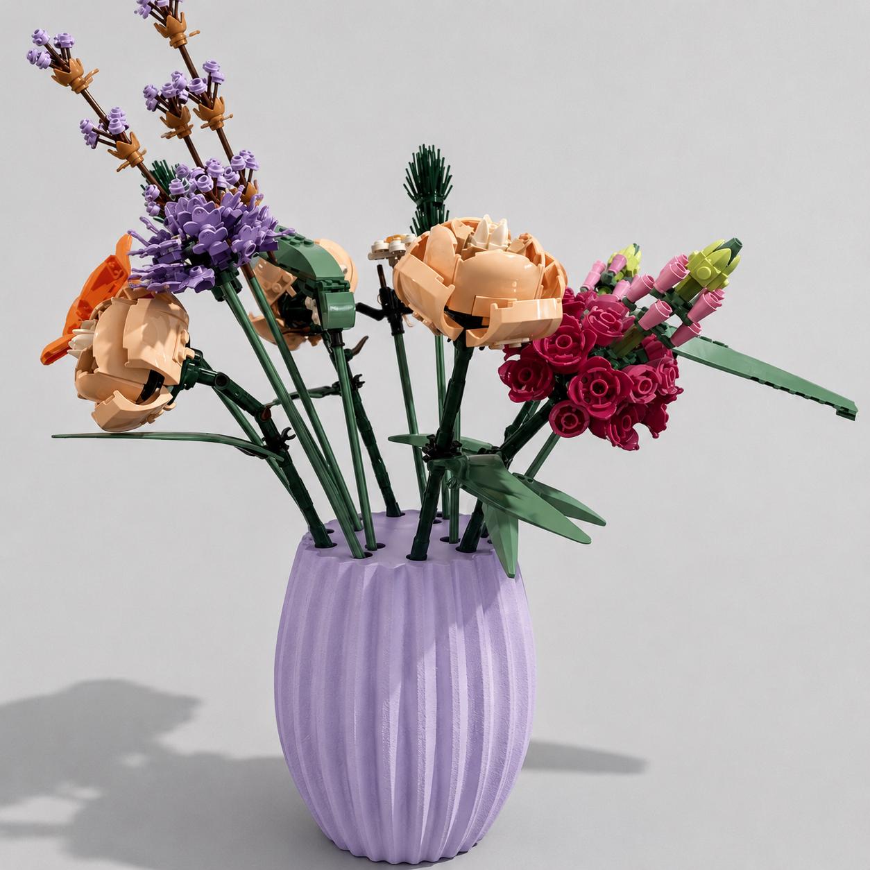 3D Printed Brick Flower Vase | Modern Ribbed Botanical Decor