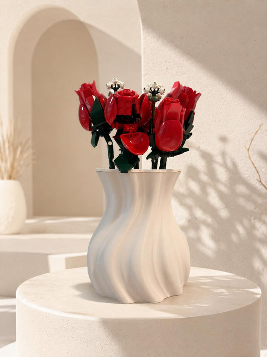 Modern Wavy Flower Vase, 3D Printed Sculptural Vase for Real Flowers & Building Block Bouquets, Minimalist Home Decor