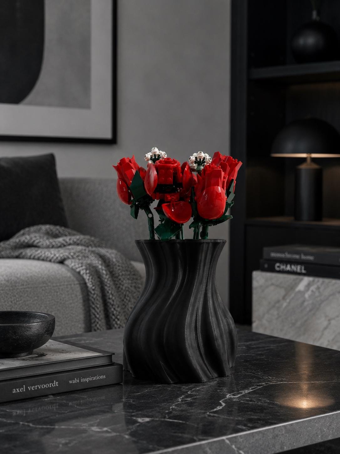Modern Wavy Flower Vase, 3D Printed Sculptural Vase for Real Flowers & Building Block Bouquets, Minimalist Home Decor