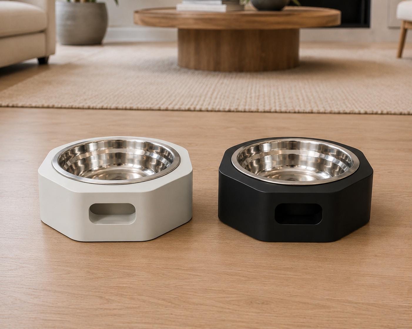 3D Printed Pet Bowl with Stand | Minimalist Dog Cat Food Dish, Elevated PLA Feeder