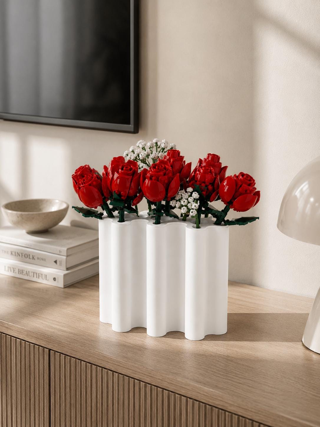 Modular 3D Printed Vase, Wavy Minimalist Display for Brick Flowers
