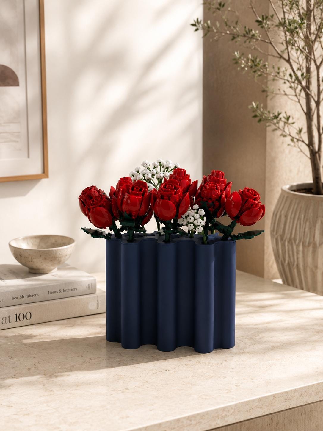 Modular 3D Printed Vase, Wavy Minimalist Display for Brick Flowers