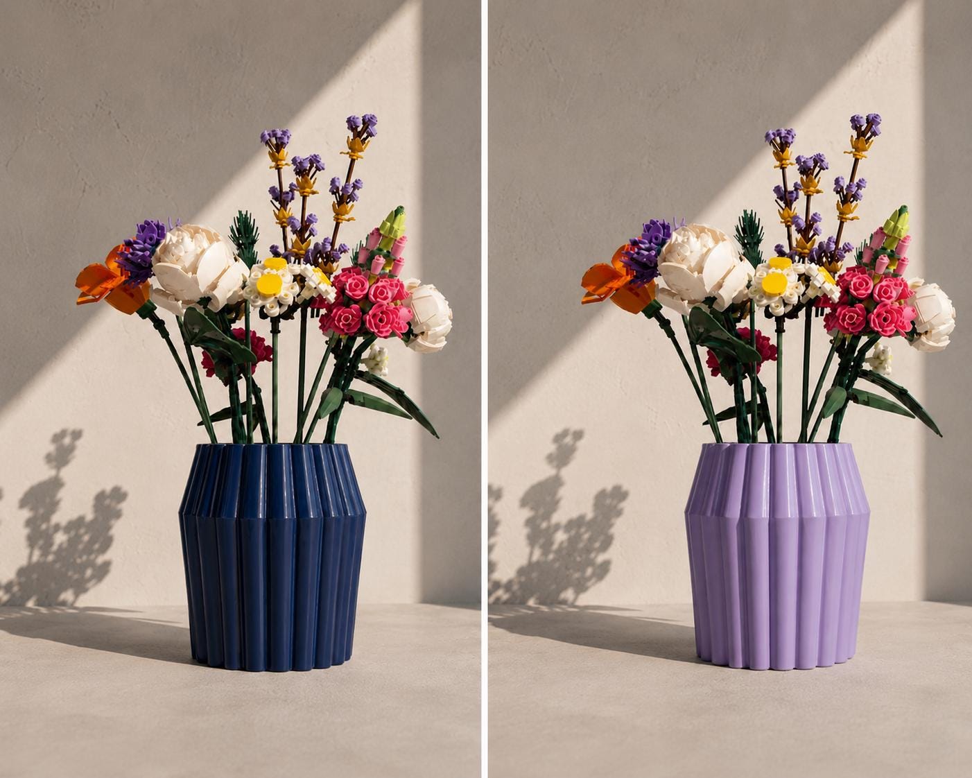 White Fluted Vase, 3D Printed Modern Decor, Building Block Flowers