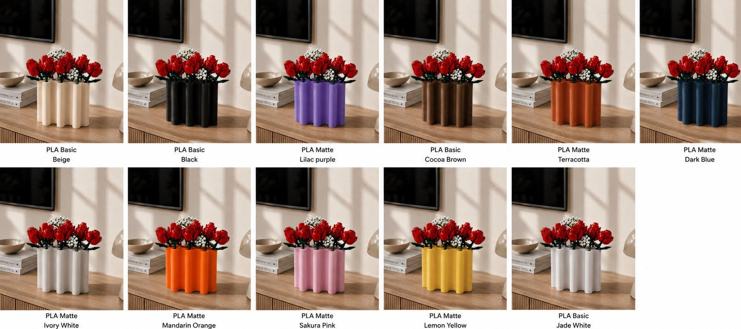 Modular 3D Printed Vase, Wavy Minimalist Display for Brick Flowers