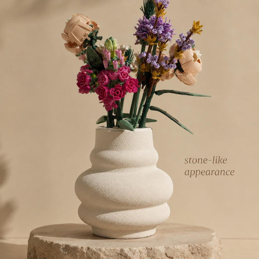 3D Printed Stone Effect Vase, Japandi Decor, Building Block Flower Display