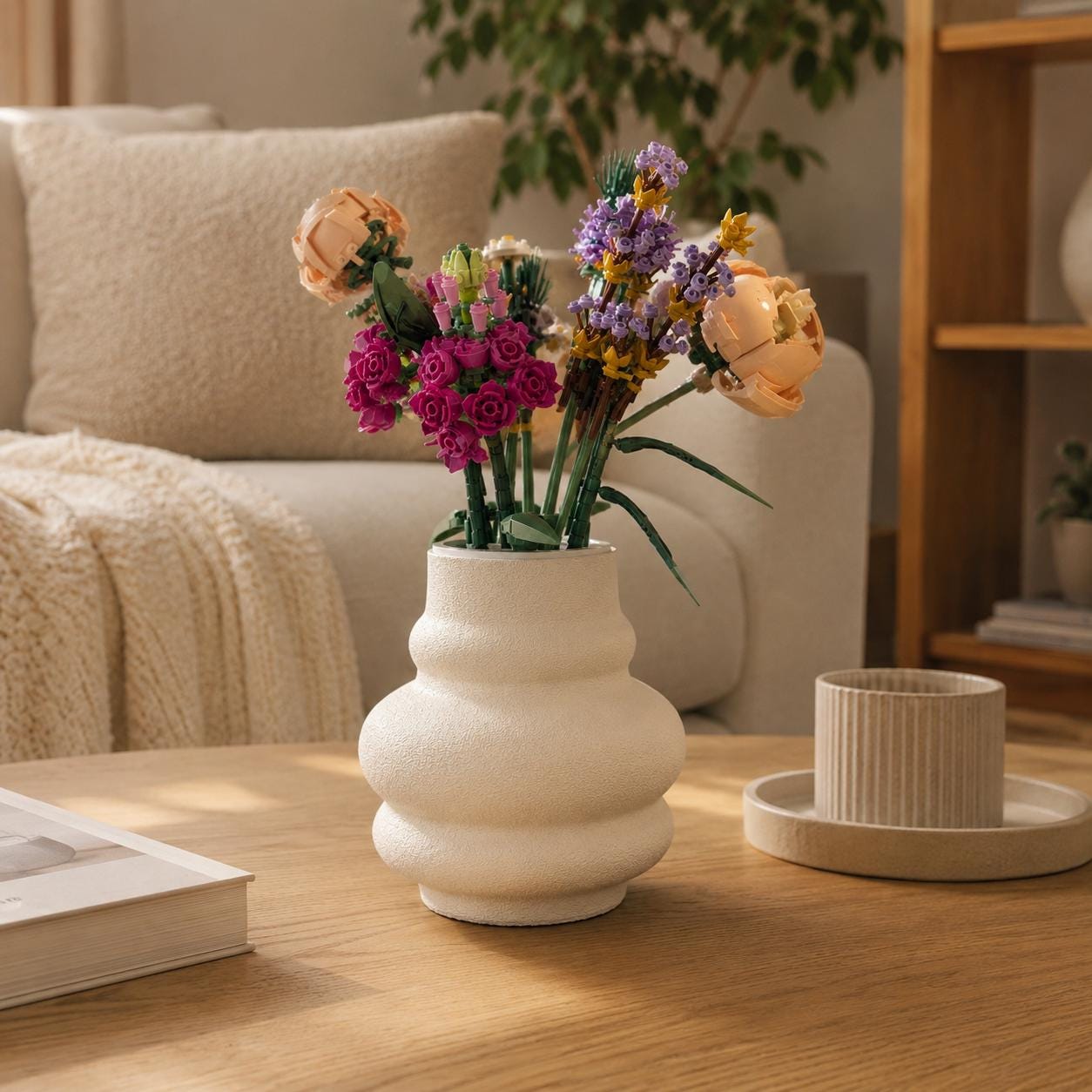 3D Printed Stone Effect Vase, Japandi Decor, Building Block Flower Display