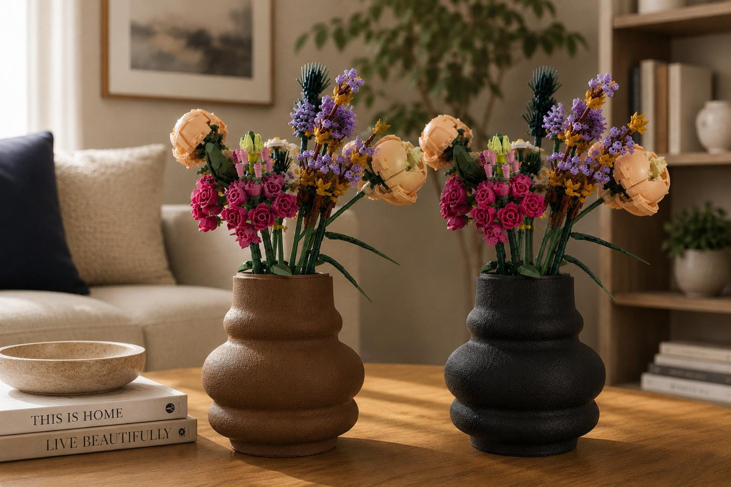 3D Printed Stone Effect Vase, Japandi Decor, Building Block Flower Display
