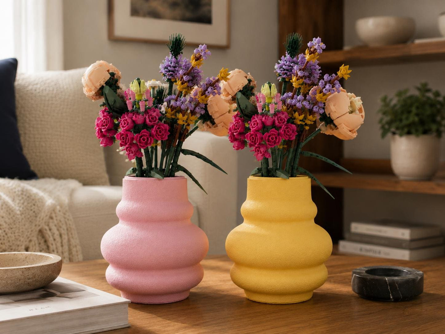 3D Printed Stone Effect Vase, Japandi Decor, Building Block Flower Display