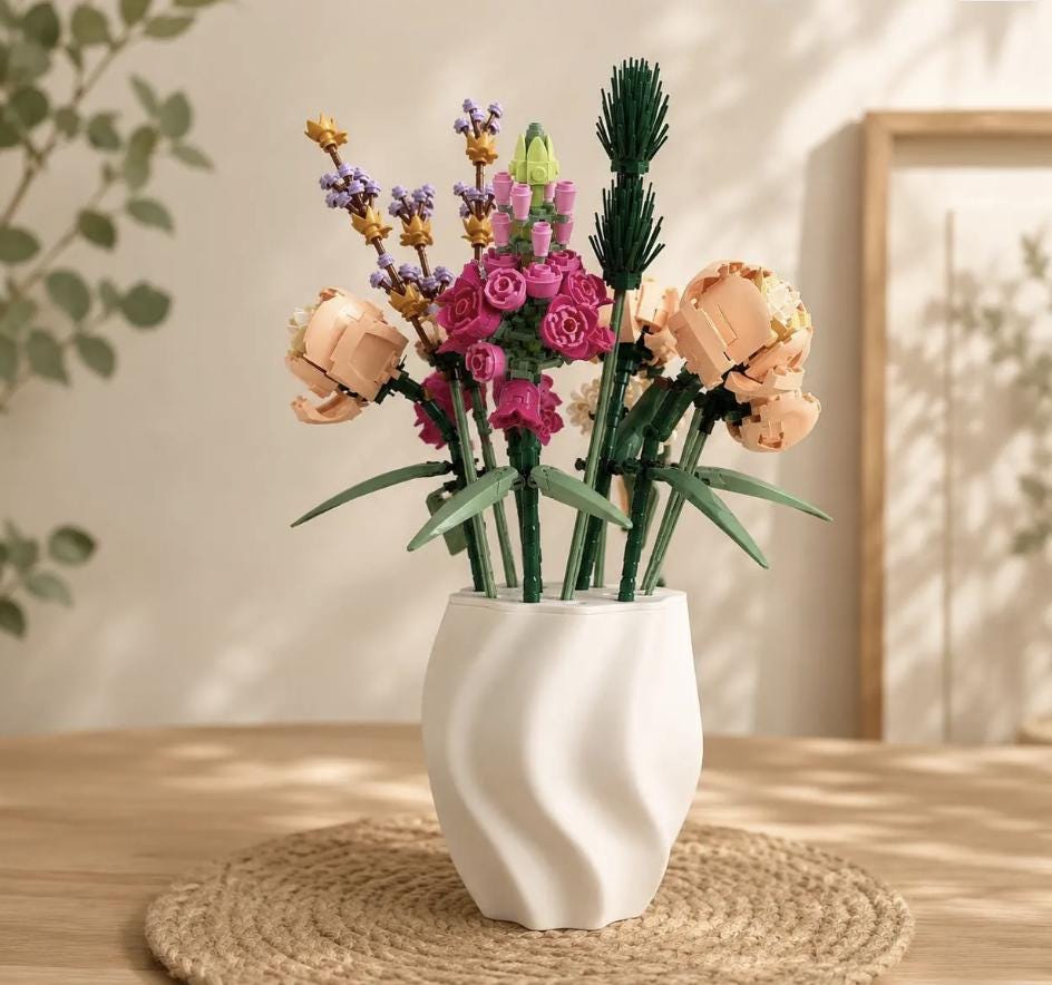 3D Printed Wavy Vase, Minimalist Japandi Decor, Building Block Flower Display