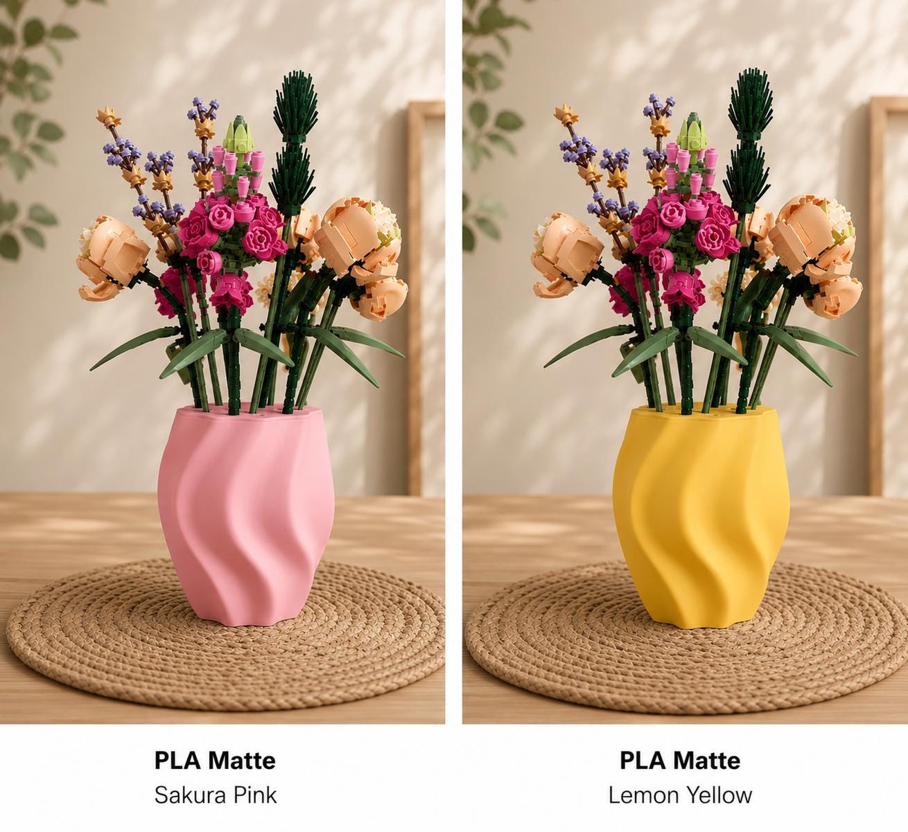 3D Printed Wavy Vase, Minimalist Japandi Decor, Building Block Flower Display