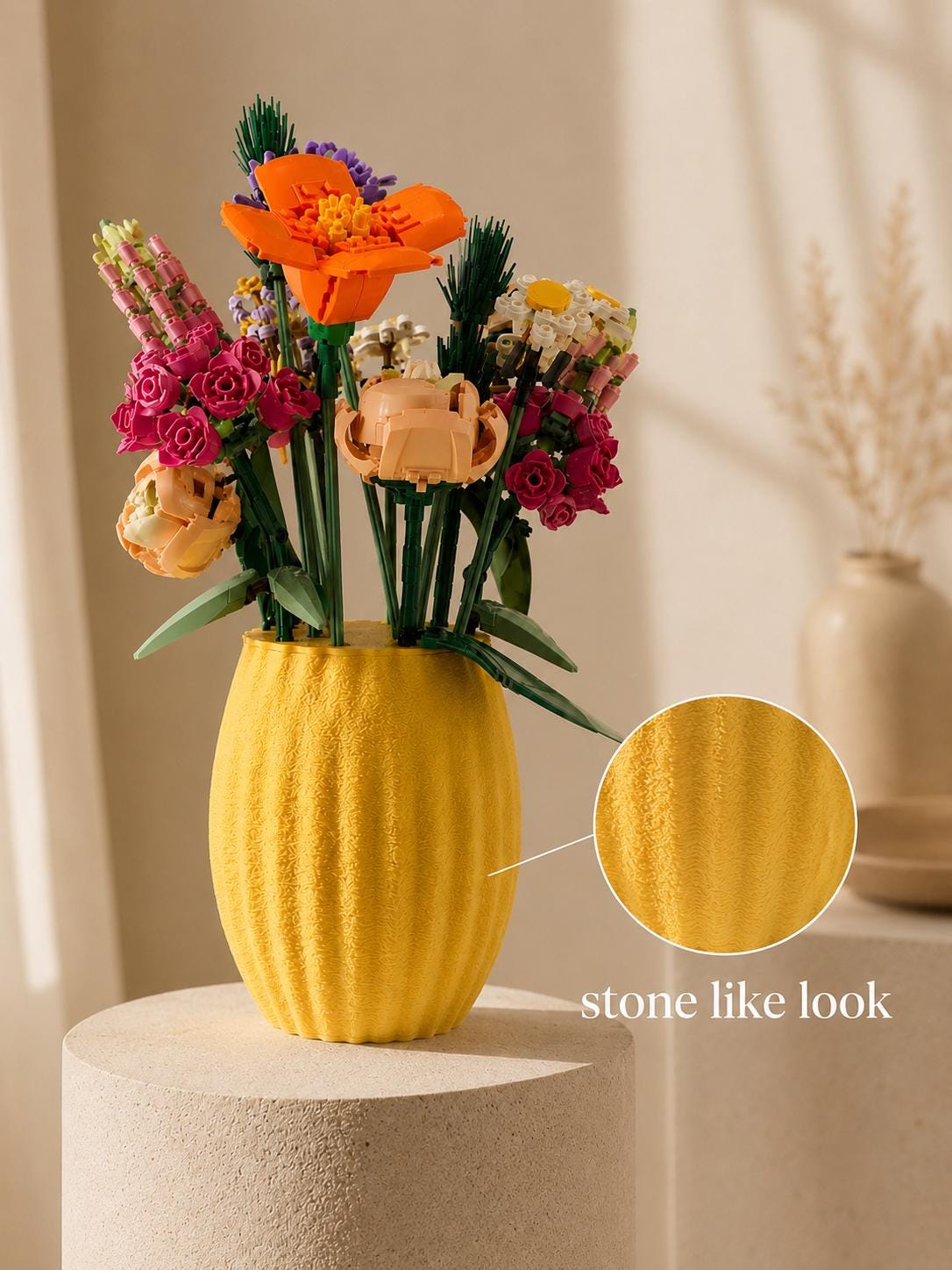 3D Printed Brick Flower Vase | Modern Ribbed Botanical Decor