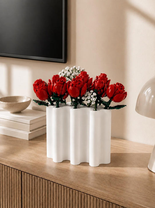 Modular 3D Printed Vase, Wavy Minimalist Display for Brick Flowers