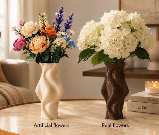 3D Printed Ribbed Vase | Sculptural Japandi Botanical Flower Holder