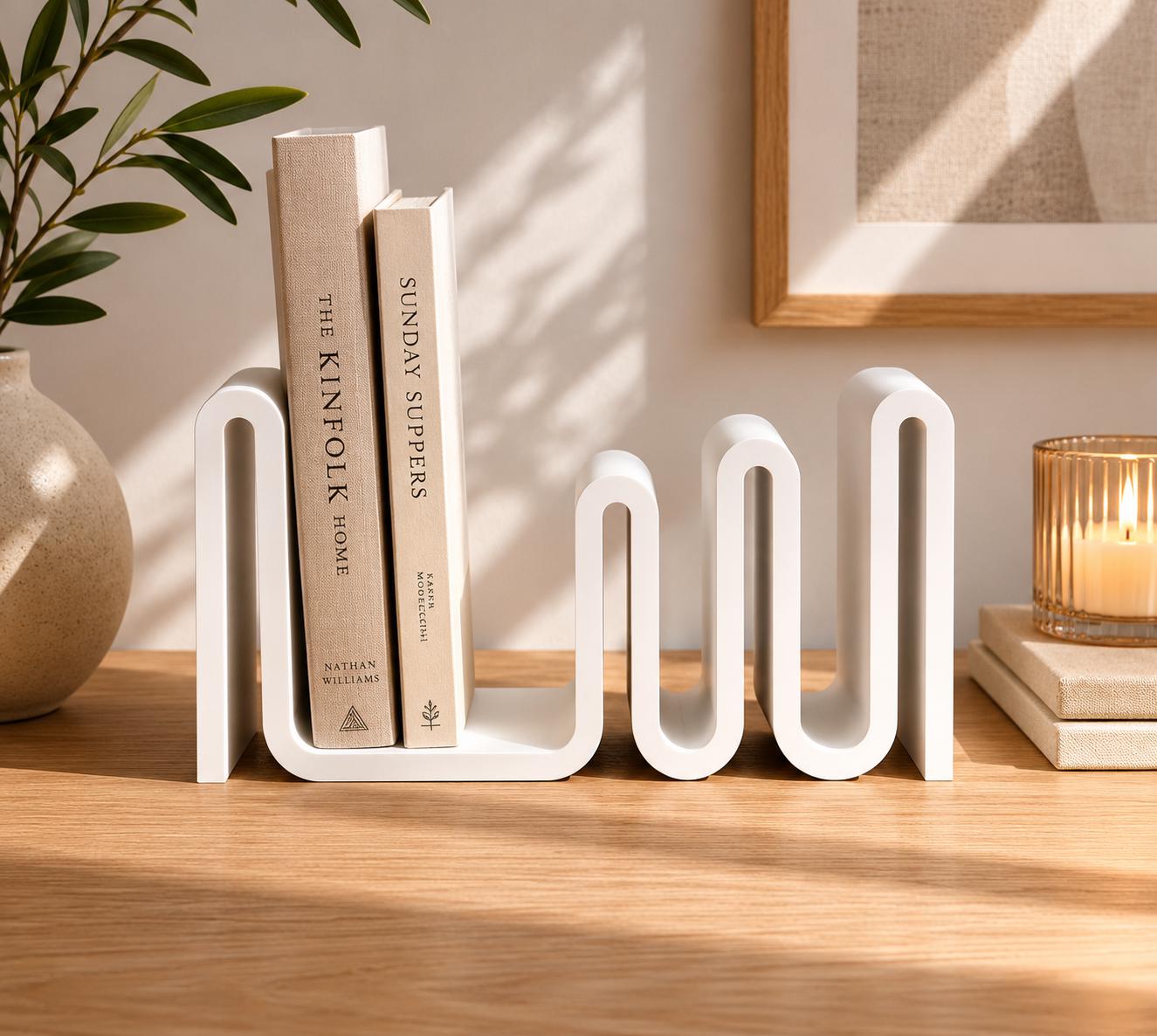 Bookend Set, 3D Printed Book Holder, Modern Bookends, Minimalist Desk Organizer, Japandi Decor, Book Storage, Book Lover Gift