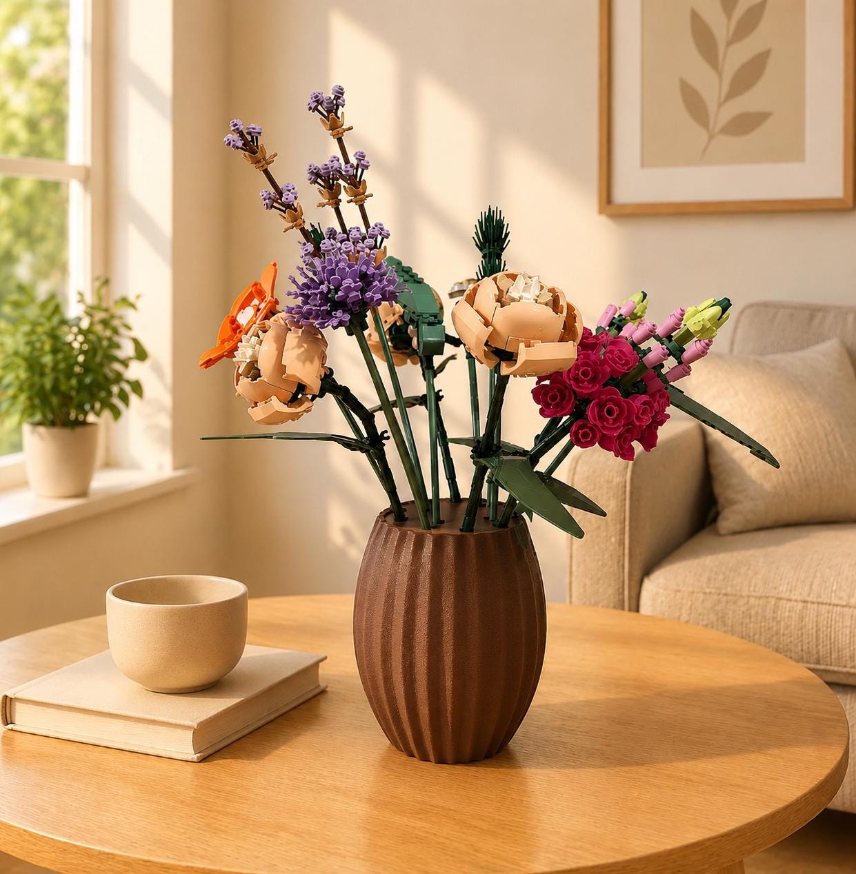 3D Printed Brick Flower Vase | Modern Ribbed Botanical Decor