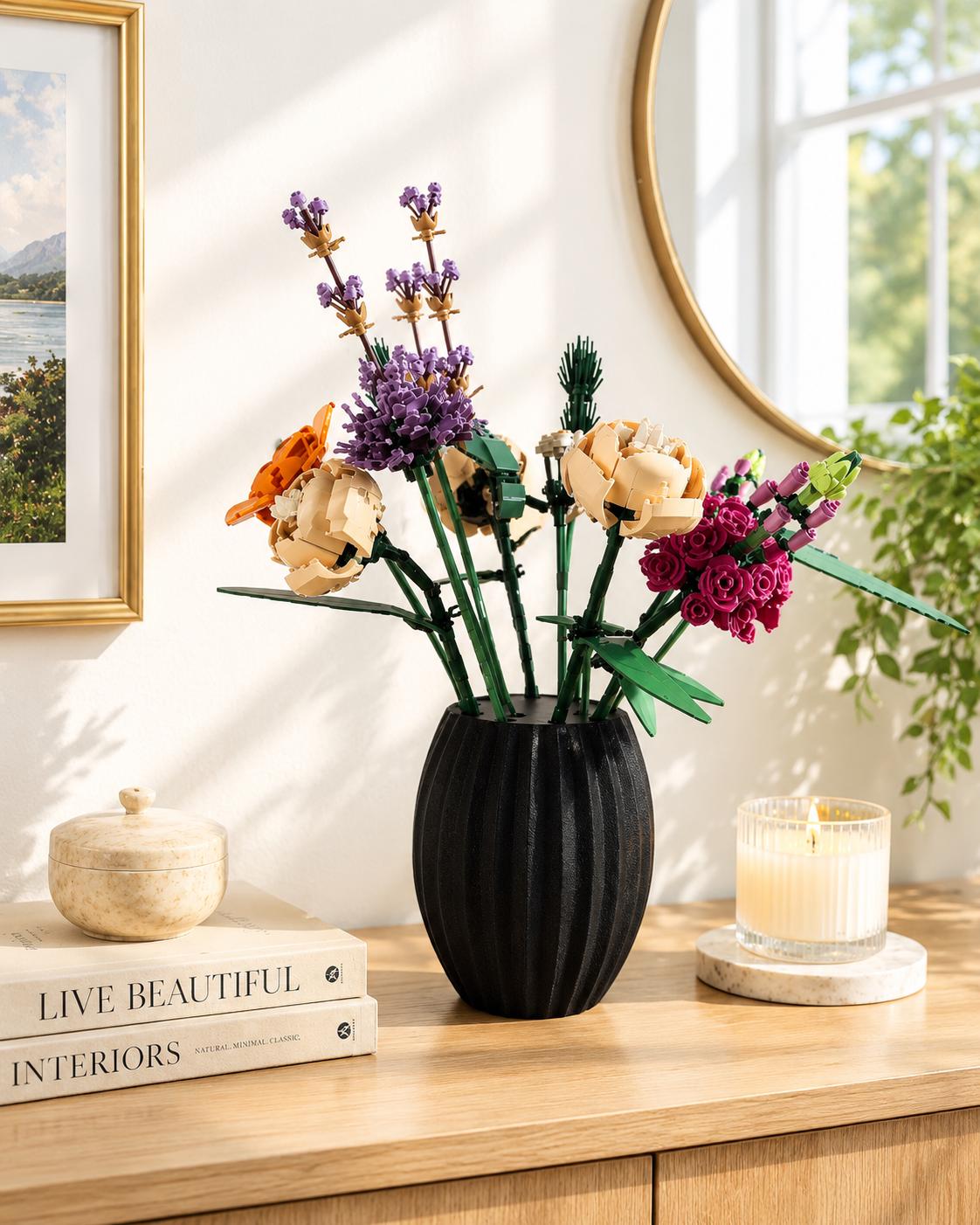 3D Printed Brick Flower Vase | Modern Ribbed Botanical Decor