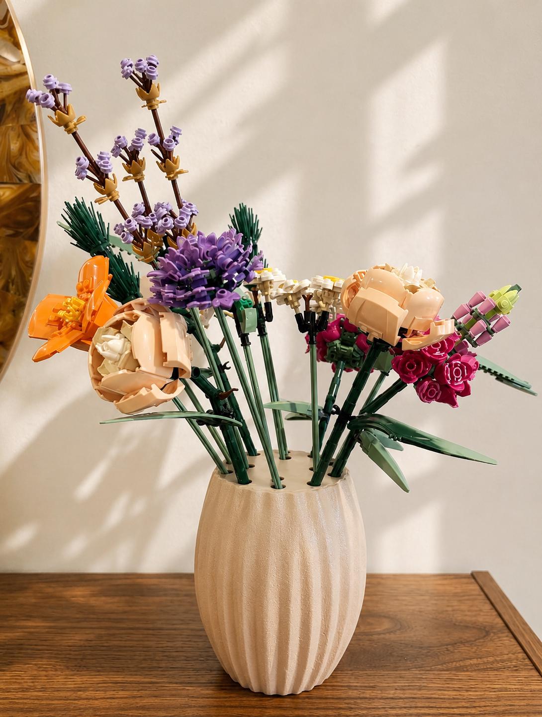 3D Printed Brick Flower Vase | Modern Ribbed Botanical Decor