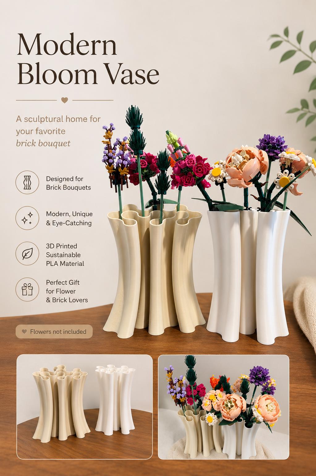 Brick Bouquet Vase, Modern 3D Printed Flower Vase, Botanical Arrangement Display, Japandi Home Decor, Minimalist Floral Holder