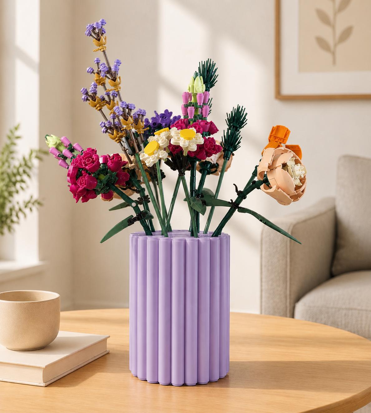 3D Printed Brick Flower Vase, Modern Ribbed Minimalist Decor, Botanical Bouquet Vase