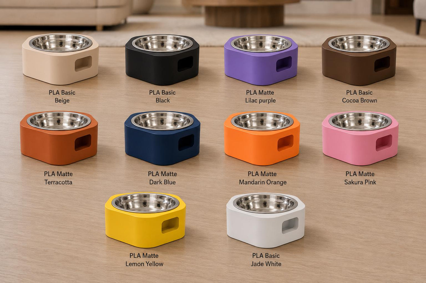3D Printed Pet Bowl with Stand | Minimalist Dog Cat Food Dish, Elevated PLA Feeder