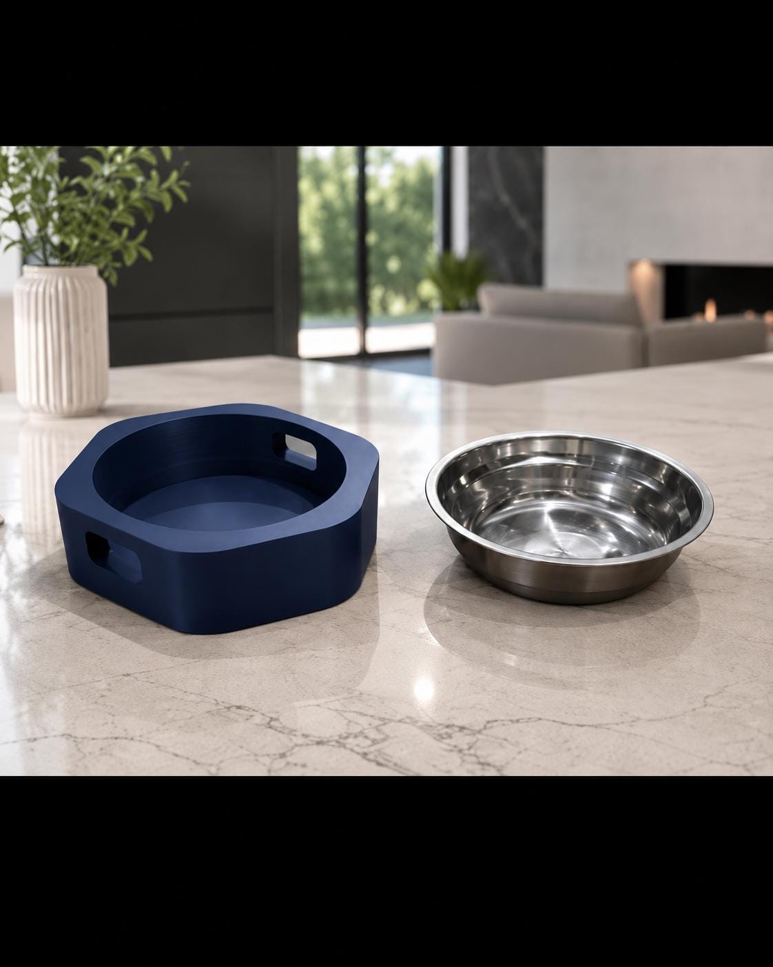 3D Printed Pet Bowl with Stand | Minimalist Dog Cat Food Dish, Elevated PLA Feeder