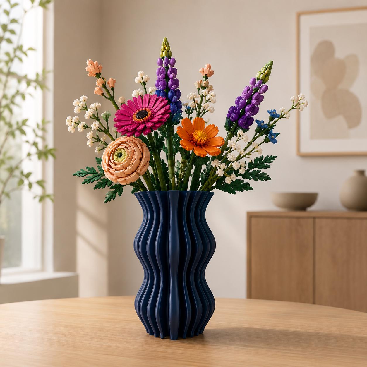 3D Printed Ribbed Vase | Minimalist Sculptural Home Decor for Flowers