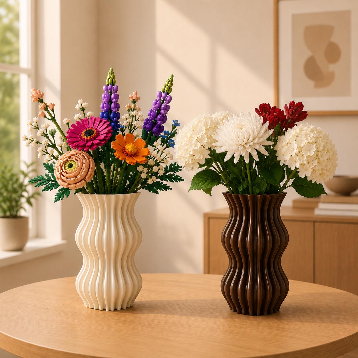 3D Printed Ribbed Vase | Minimalist Sculptural Home Decor for Flowers