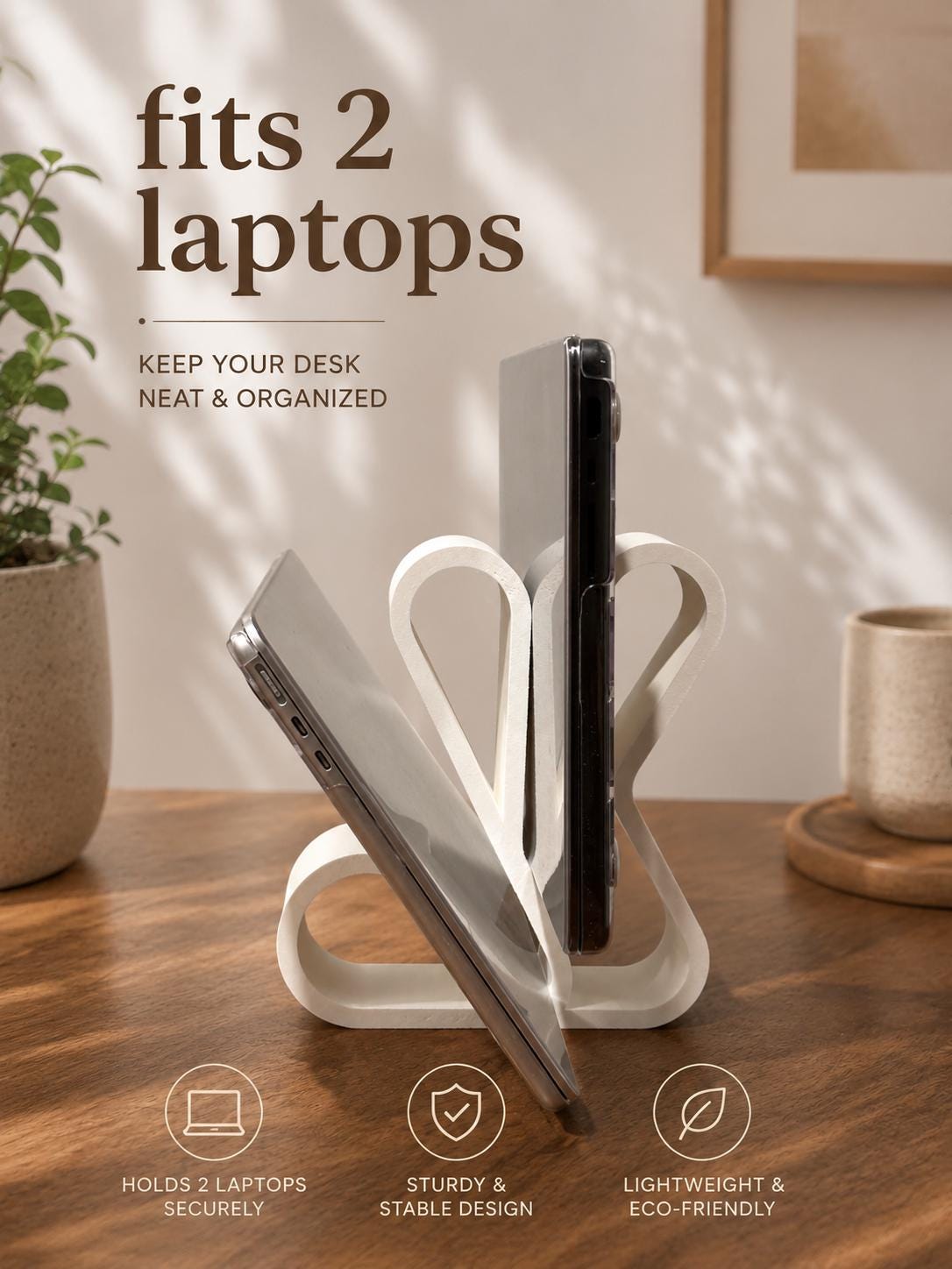 Laptop & Tablet Stand, Dual Laptop Holder, MacBook Dock, Vertical Desk Organizer, Minimalist Office Decor, Home Office