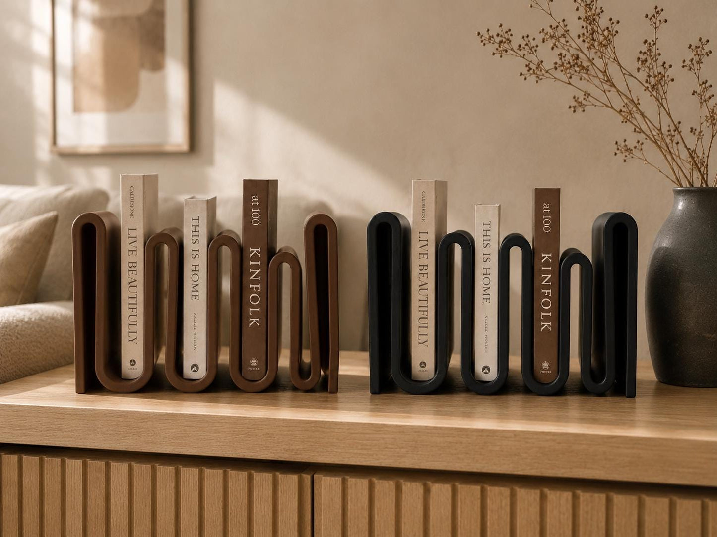 Wavy Bookshelf, Book Holder, 3D Printed Book Organizer, Modern Desk Shelf, Japandi Decor, Minimalist Book Storage, Book Lover Gift