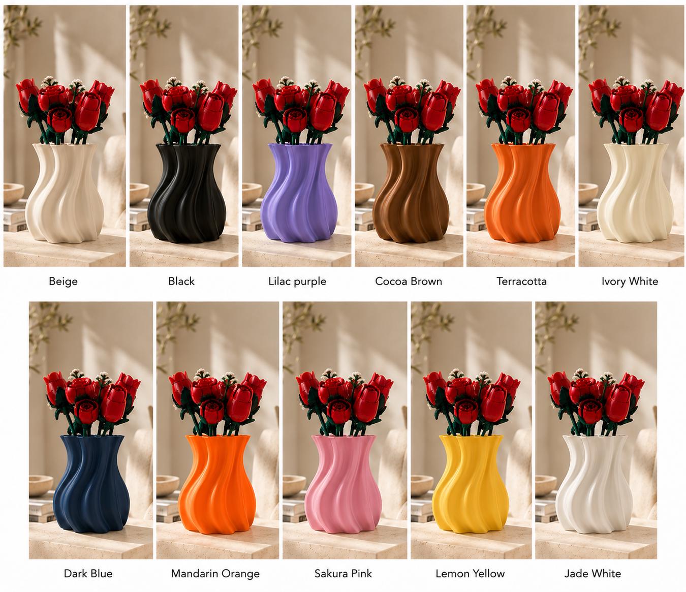 Modern Wavy Flower Vase, 3D Printed Sculptural Vase for Real Flowers & Building Block Bouquets, Minimalist Home Decor