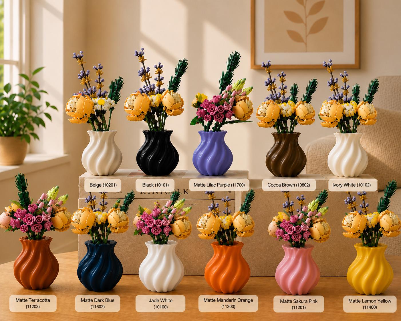 Modern Wavy Flower Vase, 3D Printed Vase for Building Block Flowers & Real Flowers, Sculptural Home Decor, Japandi Vase Gift