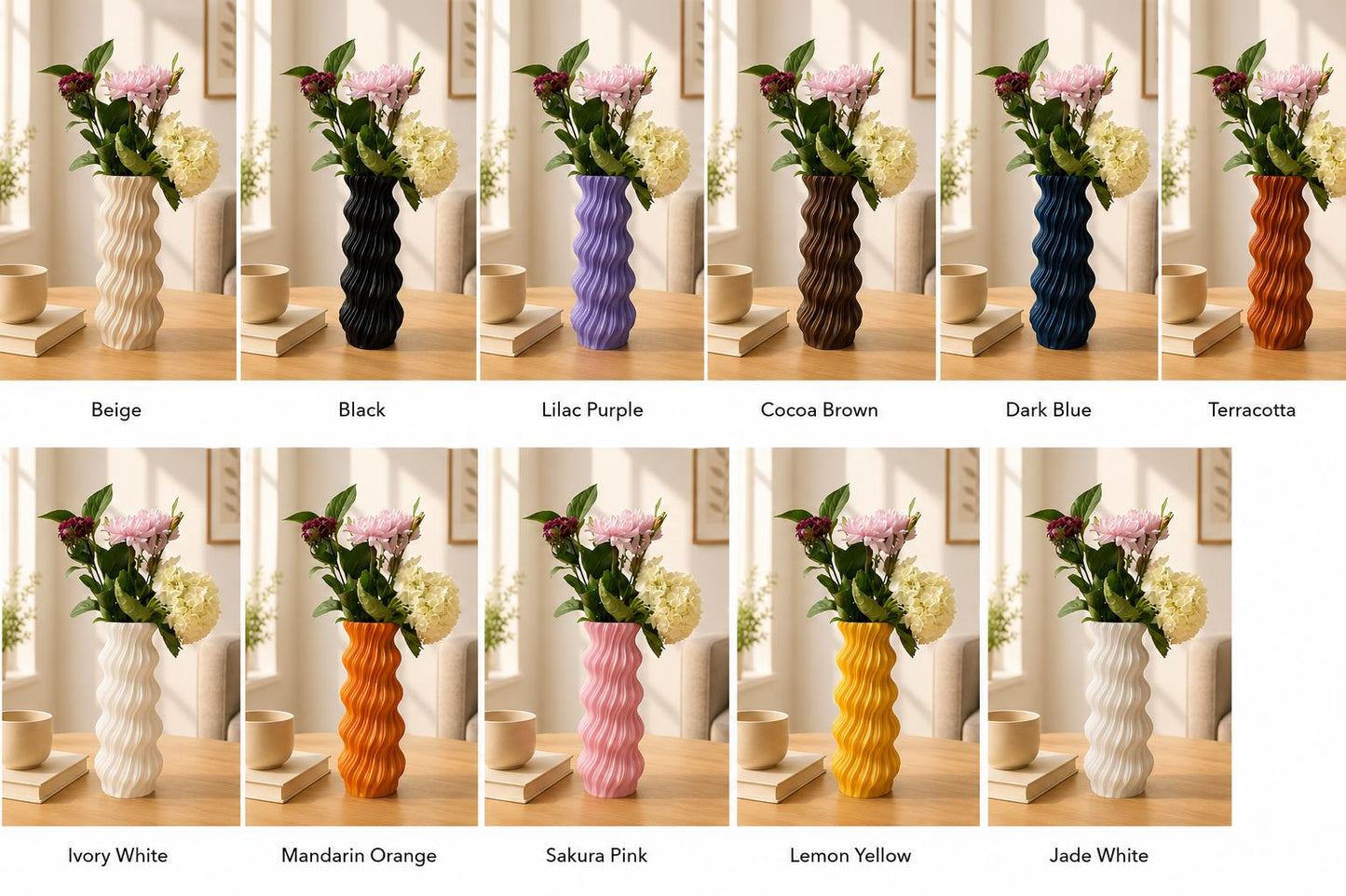 Tall 3D Printed Wave Vase | Modern Minimalist Sculptural Home Decor
