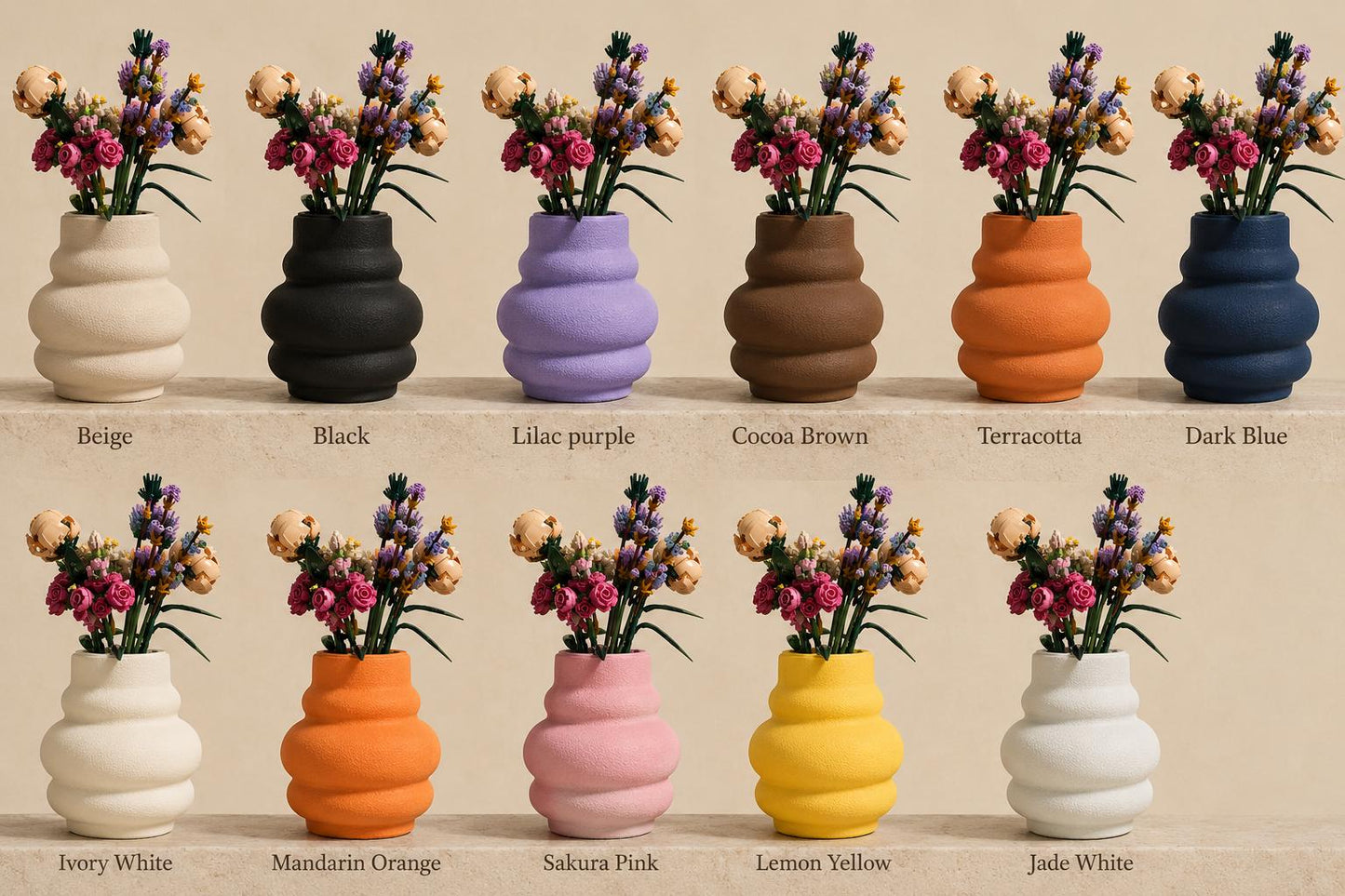3D Printed Stone Effect Vase, Japandi Decor, Building Block Flower Display