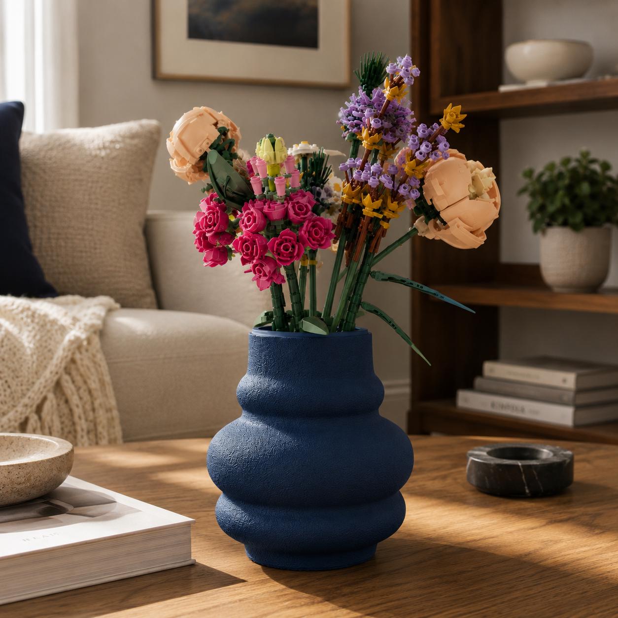 3D Printed Stone Effect Vase, Japandi Decor, Building Block Flower Display