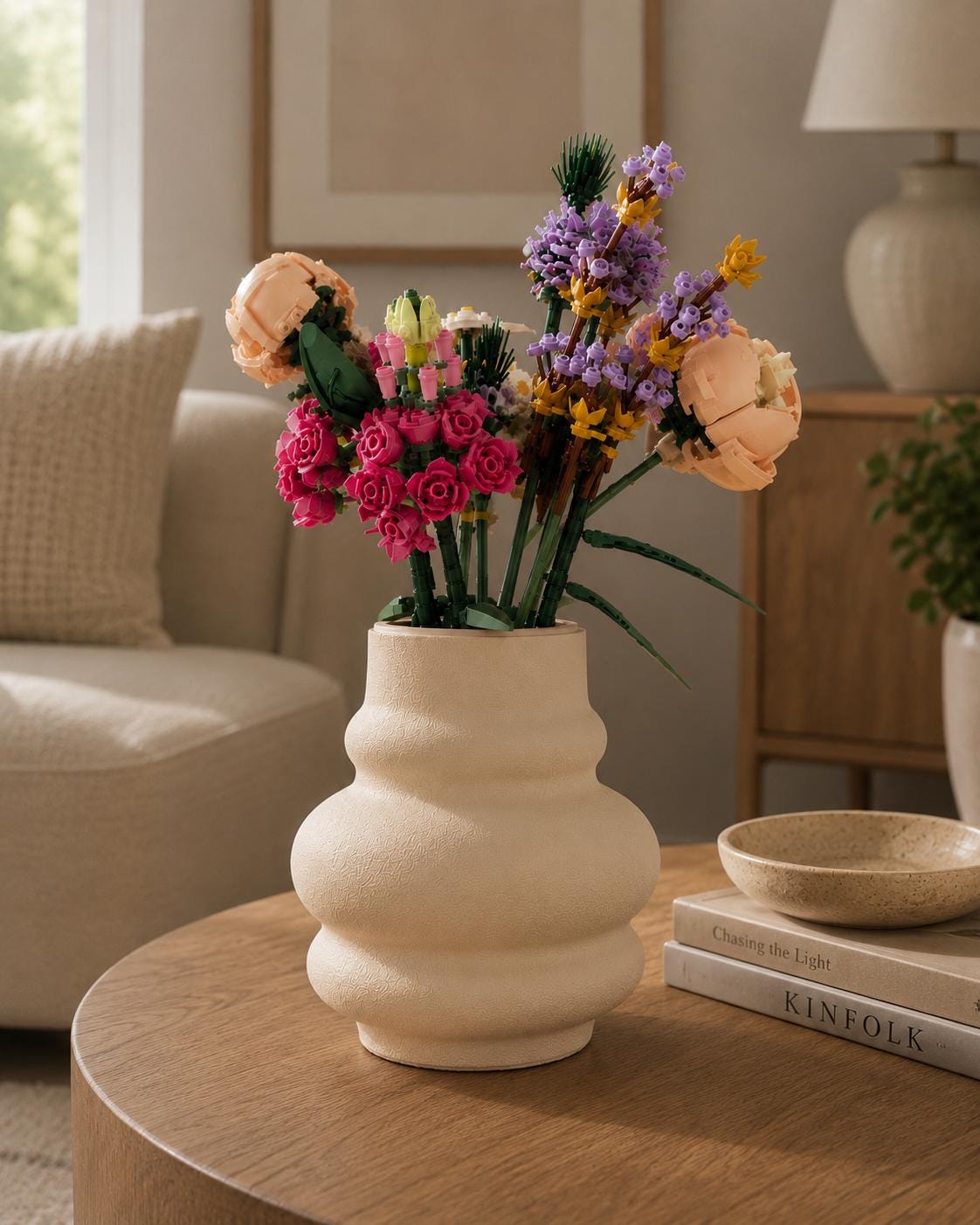 3D Printed Stone Effect Vase, Japandi Decor, Building Block Flower Display