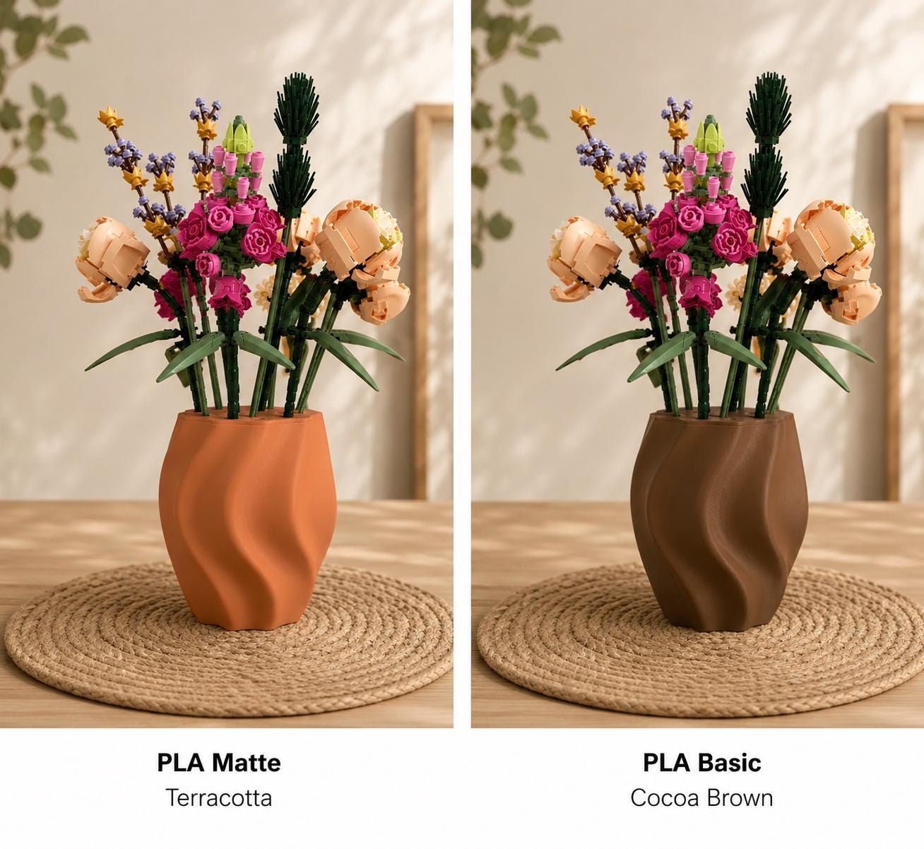 3D Printed Wavy Vase, Minimalist Japandi Decor, Building Block Flower Display