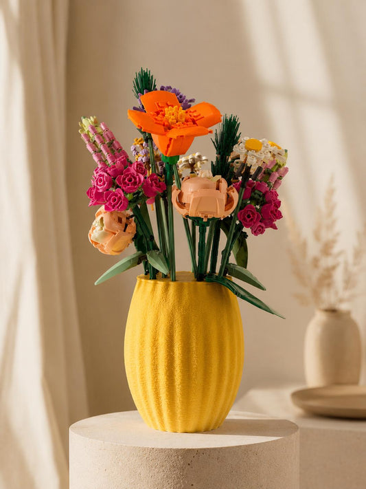 3D Printed Brick Flower Vase | Modern Ribbed Botanical Decor
