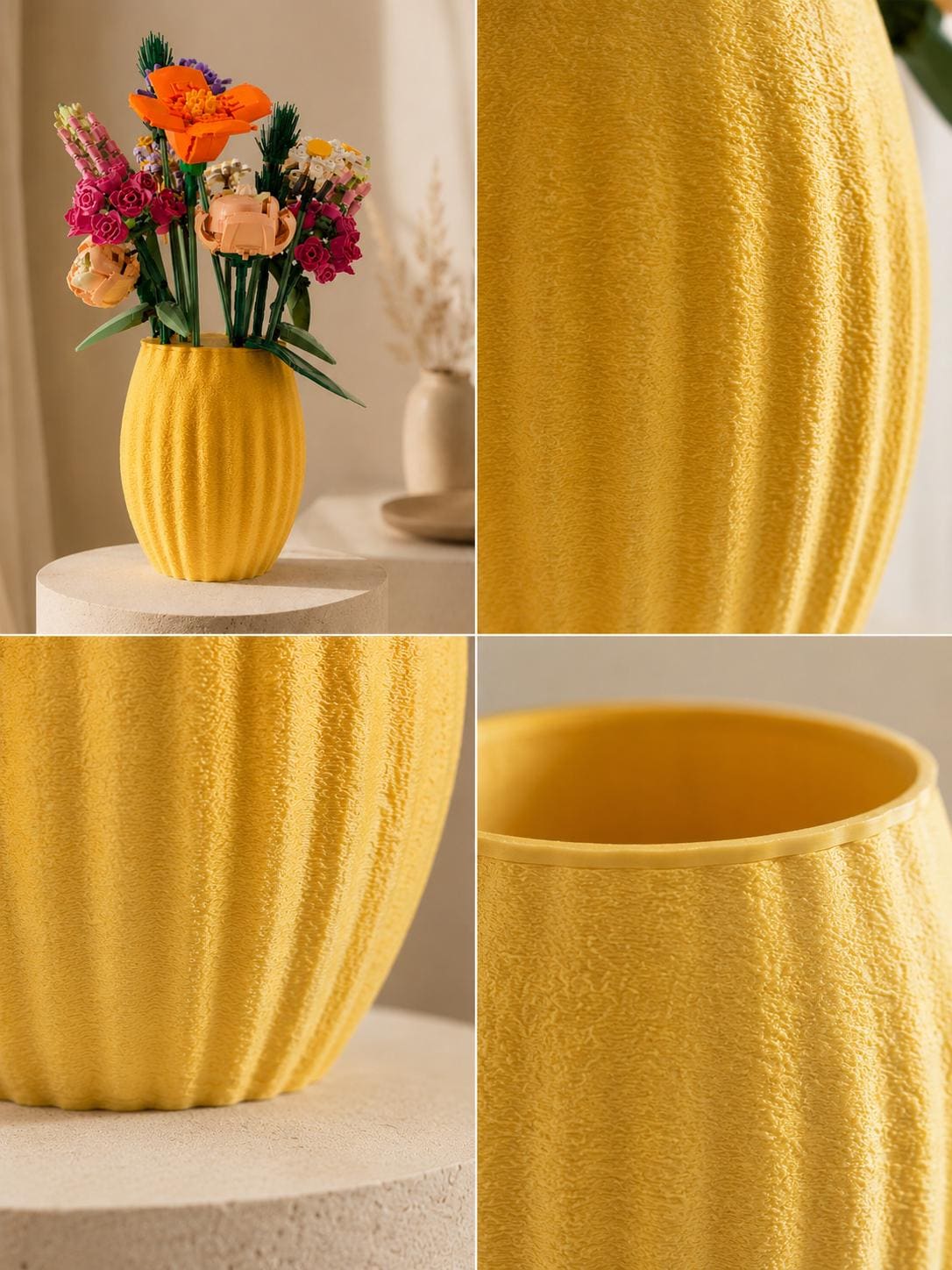 3D Printed Brick Flower Vase | Modern Ribbed Botanical Decor