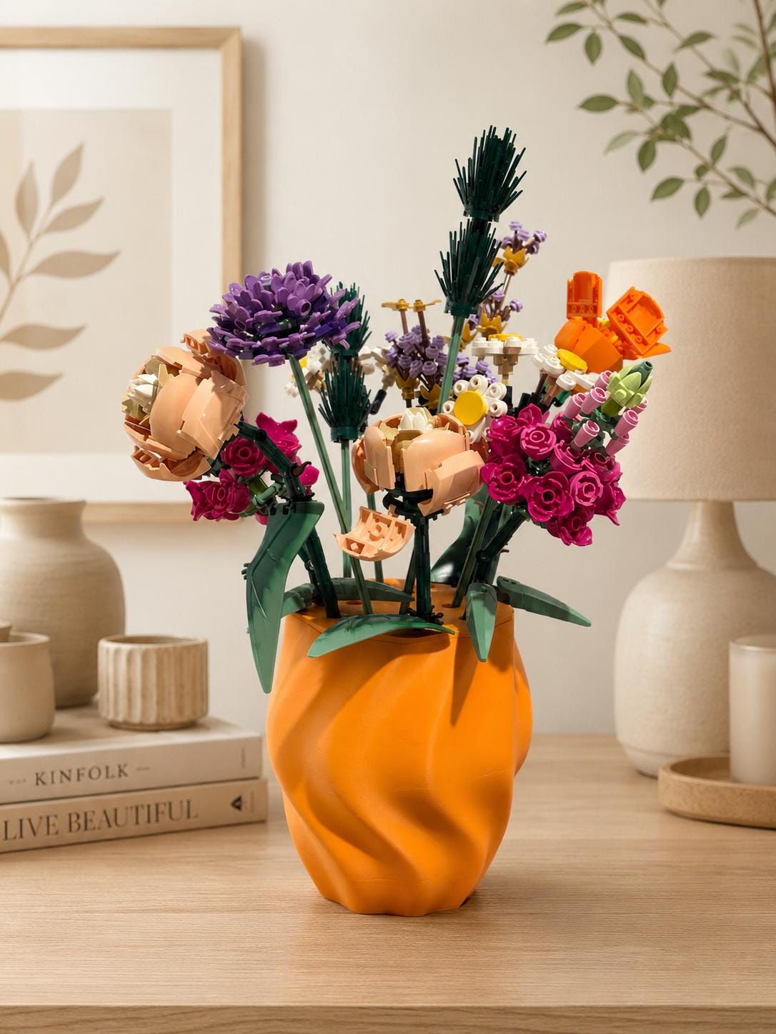 3D Printed Wavy Vase, Minimalist Japandi Decor, Building Block Flower Display