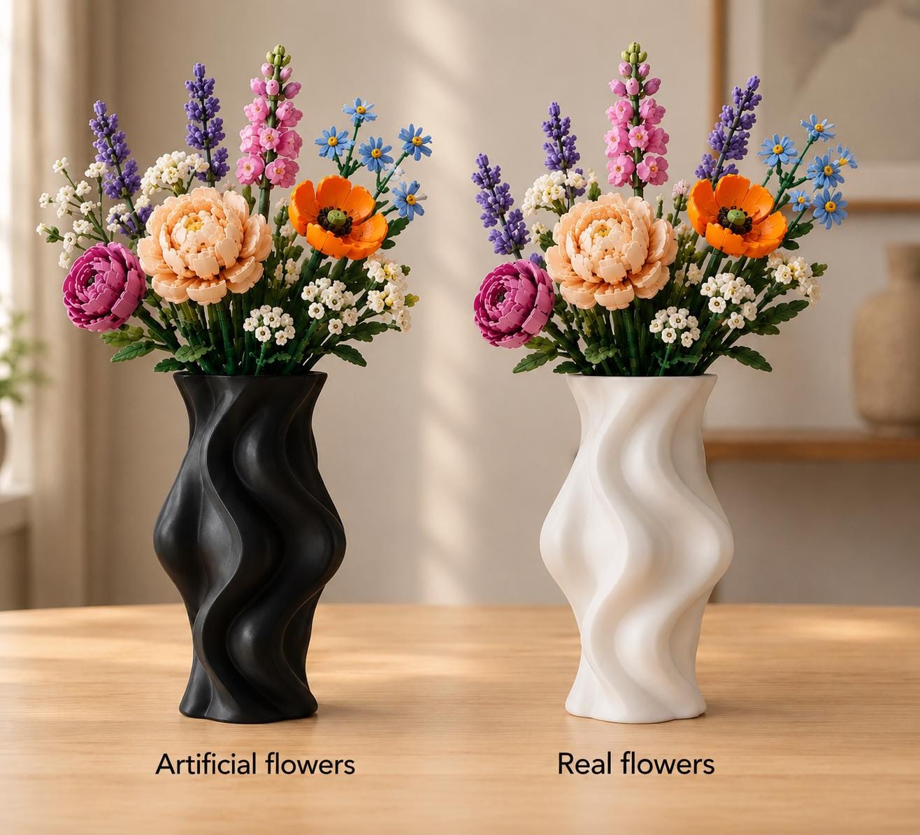 3D Printed Ribbed Vase | Sculptural Japandi Botanical Flower Holder