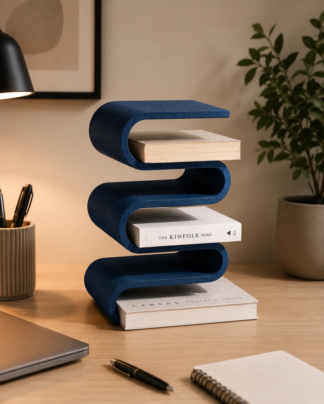 Desktop Bookshelf Organizer, 3D Printed Book Storage, Small Space Book Shelf, Desk Book Holder, Modern Japandi Decor