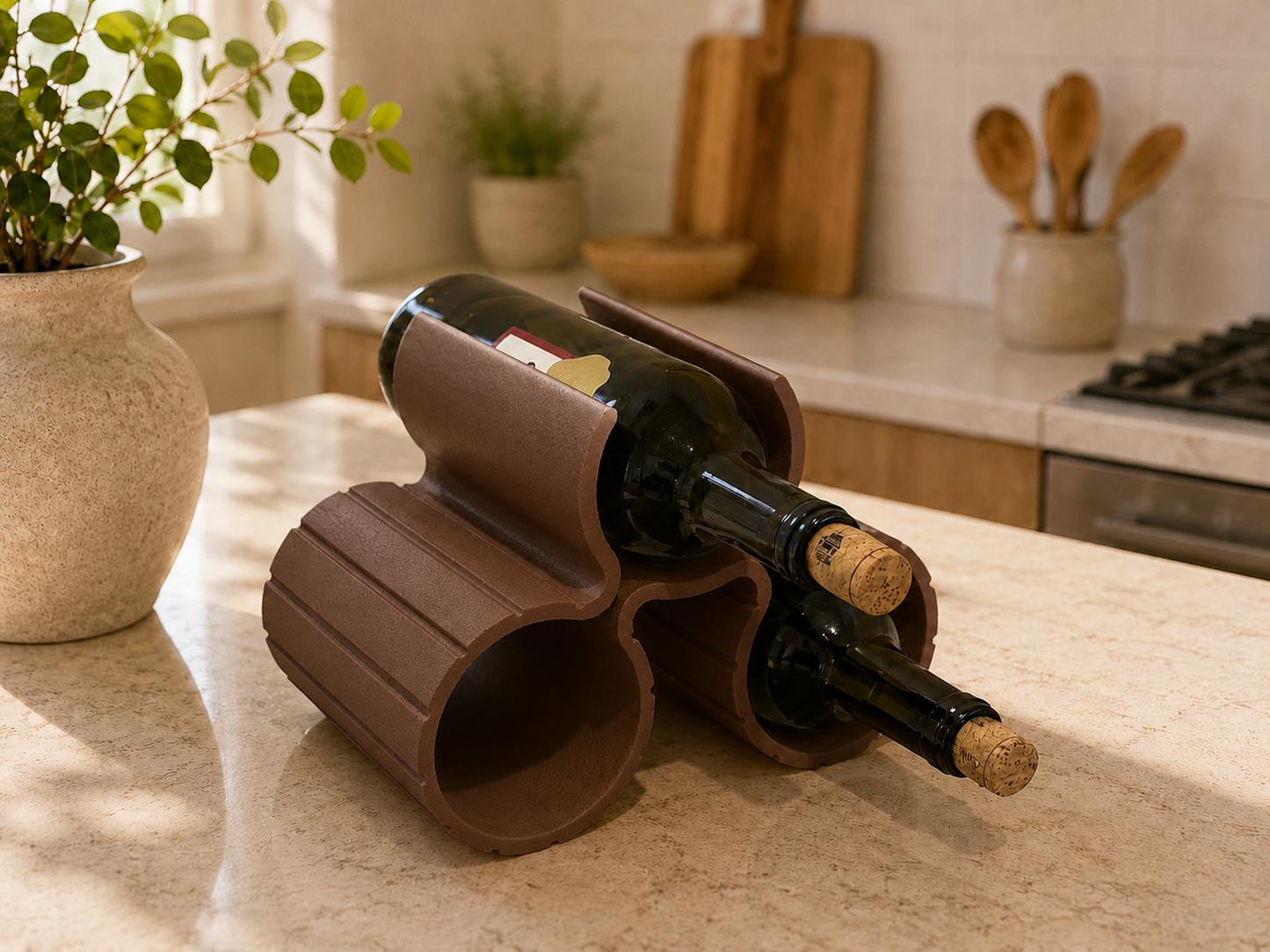 Modern Wine Rack, 3D Printed Wine Bottle Holder, Countertop Wine Storage, Minimalist Wine Organizer, Sculptural Wine Rack, Housewarming Gift